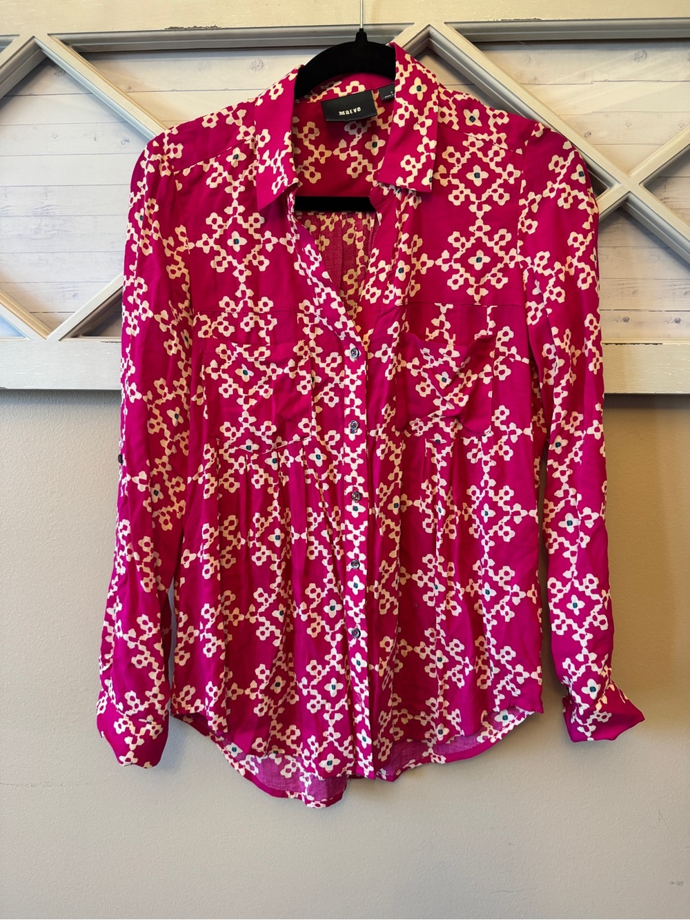 Anthropologie Maeve Women's Overland Fuchsia  Geometric 0 Button Down